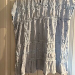 Sundance lace layered Light Blue Embroidered Women's Top large